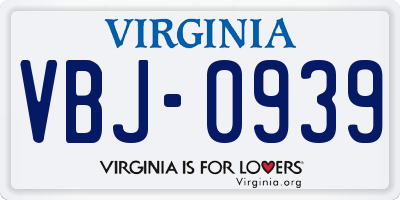 VA license plate VBJ0939