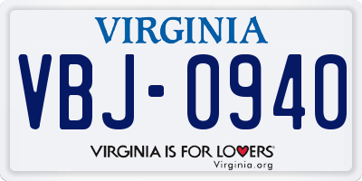 VA license plate VBJ0940