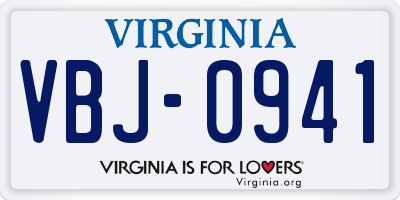 VA license plate VBJ0941