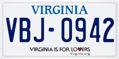 VA license plate VBJ0942