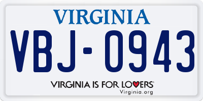 VA license plate VBJ0943