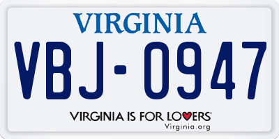 VA license plate VBJ0947
