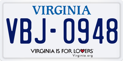 VA license plate VBJ0948