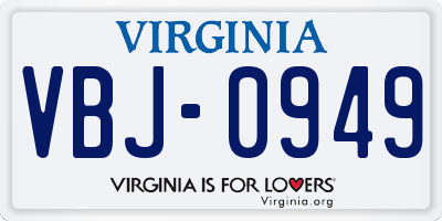 VA license plate VBJ0949