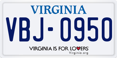 VA license plate VBJ0950