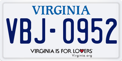 VA license plate VBJ0952