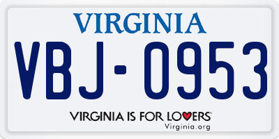 VA license plate VBJ0953
