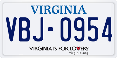 VA license plate VBJ0954
