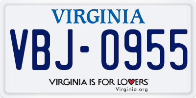 VA license plate VBJ0955