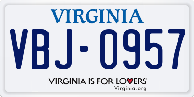 VA license plate VBJ0957