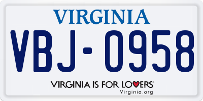 VA license plate VBJ0958