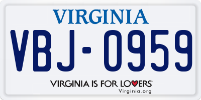 VA license plate VBJ0959
