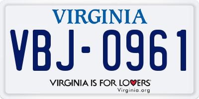 VA license plate VBJ0961