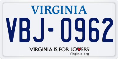 VA license plate VBJ0962
