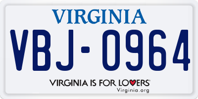 VA license plate VBJ0964