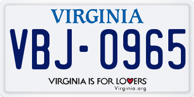 VA license plate VBJ0965