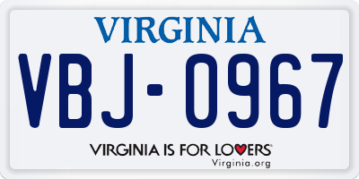 VA license plate VBJ0967