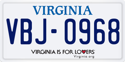 VA license plate VBJ0968