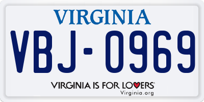 VA license plate VBJ0969