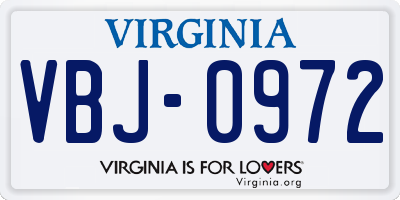 VA license plate VBJ0972