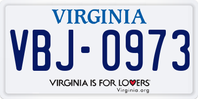 VA license plate VBJ0973