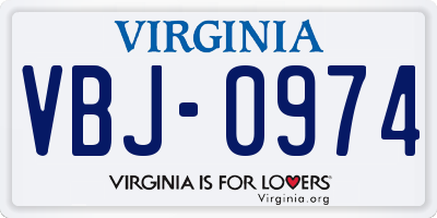 VA license plate VBJ0974