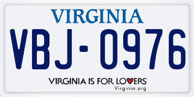 VA license plate VBJ0976