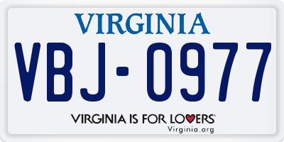 VA license plate VBJ0977