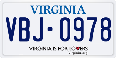 VA license plate VBJ0978