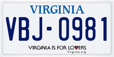 VA license plate VBJ0981