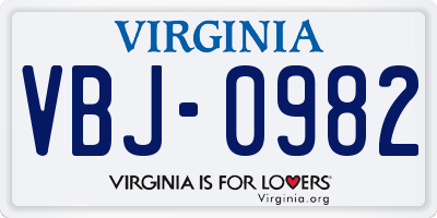 VA license plate VBJ0982