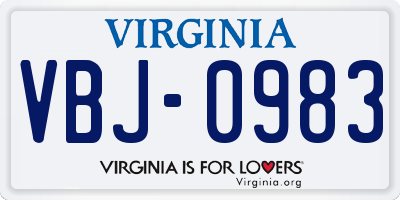 VA license plate VBJ0983