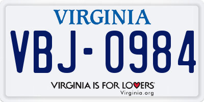 VA license plate VBJ0984