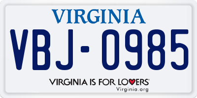 VA license plate VBJ0985