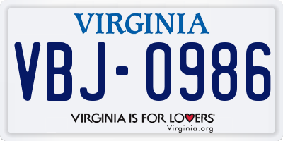 VA license plate VBJ0986