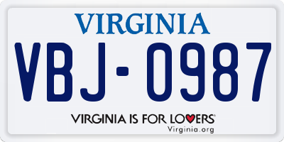 VA license plate VBJ0987