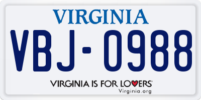 VA license plate VBJ0988