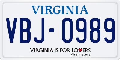 VA license plate VBJ0989