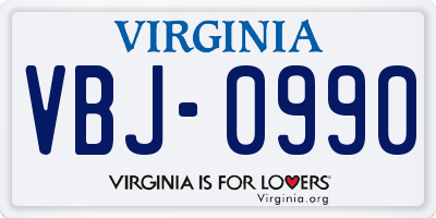 VA license plate VBJ0990