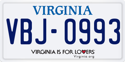 VA license plate VBJ0993