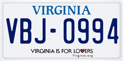 VA license plate VBJ0994