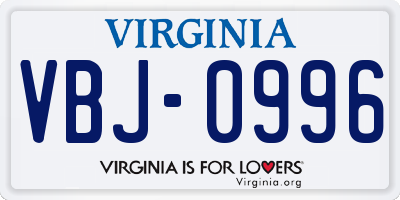 VA license plate VBJ0996