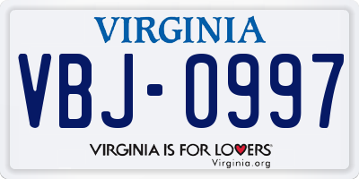 VA license plate VBJ0997