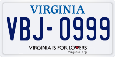 VA license plate VBJ0999