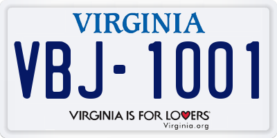 VA license plate VBJ1001