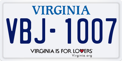 VA license plate VBJ1007