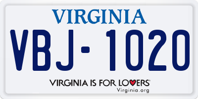 VA license plate VBJ1020