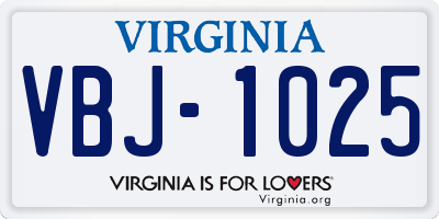 VA license plate VBJ1025