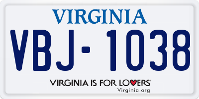 VA license plate VBJ1038