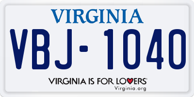 VA license plate VBJ1040